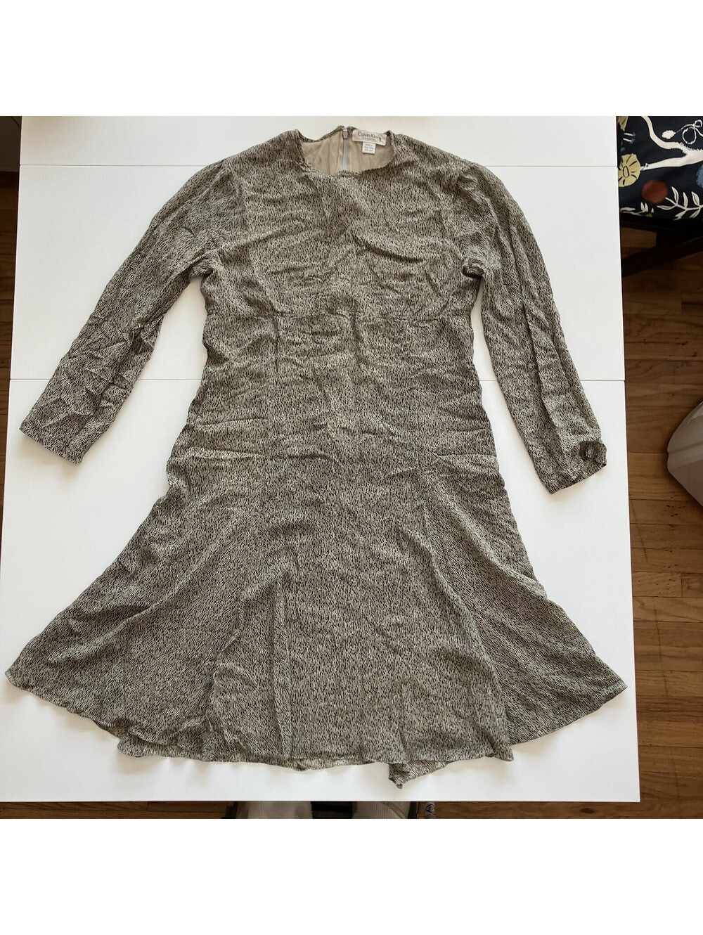 Vintage Calvin Klein Collection 100% Silk Mini Flare Dress 3/4 Sleeve Sz S